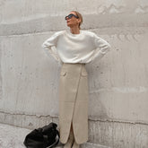 Buttoned Split-Front Split High Waisted Skirts